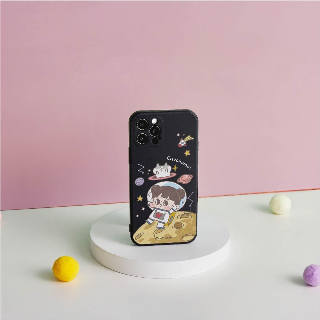 啾啾妹外太空星球纯色硅胶iPhone手机壳 - 手机壳/手机套 - 硅胶 黑色