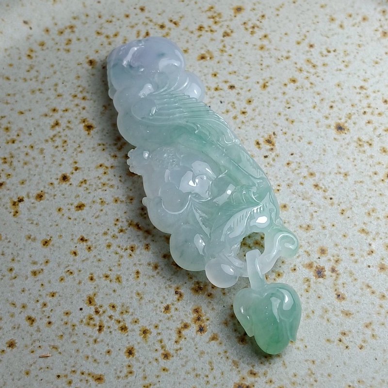 J0215天然翡翠A货 . 冰糯晴水鸟和垂挂花.喜上眉梢.摆件. - 摆饰 - 玉石 