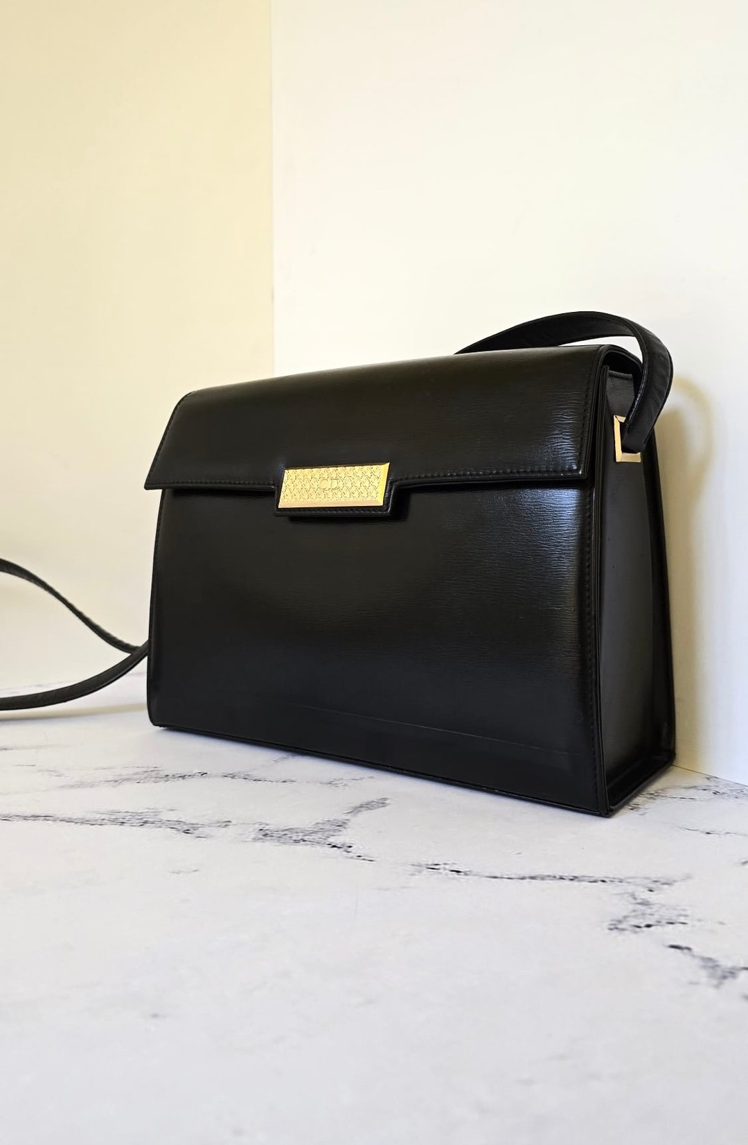 绝版古董包 Dior 黑金色千鸟格盒子包 单肩包 侧背包 斜背包 中古 - 侧背包/斜挎包 - 真皮 黑色