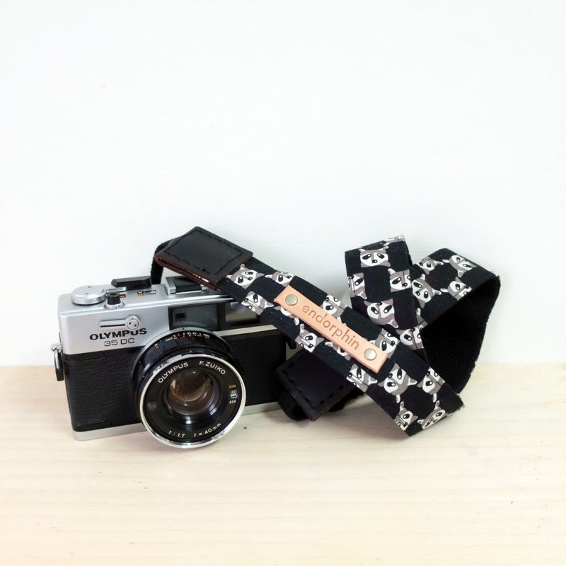【endorphin】手工相机背带 牛皮+棉织带+金属扣环〔ANIMAL动物系列-浣熊〕 - 相机 - 棉．麻 黑色