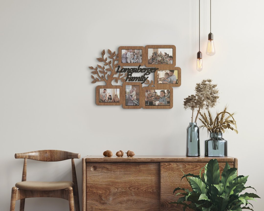 Personalized family tree photo frame collage Custom color photo gallery 6 photos - 墙贴/壁贴 - 木头 咖啡色
