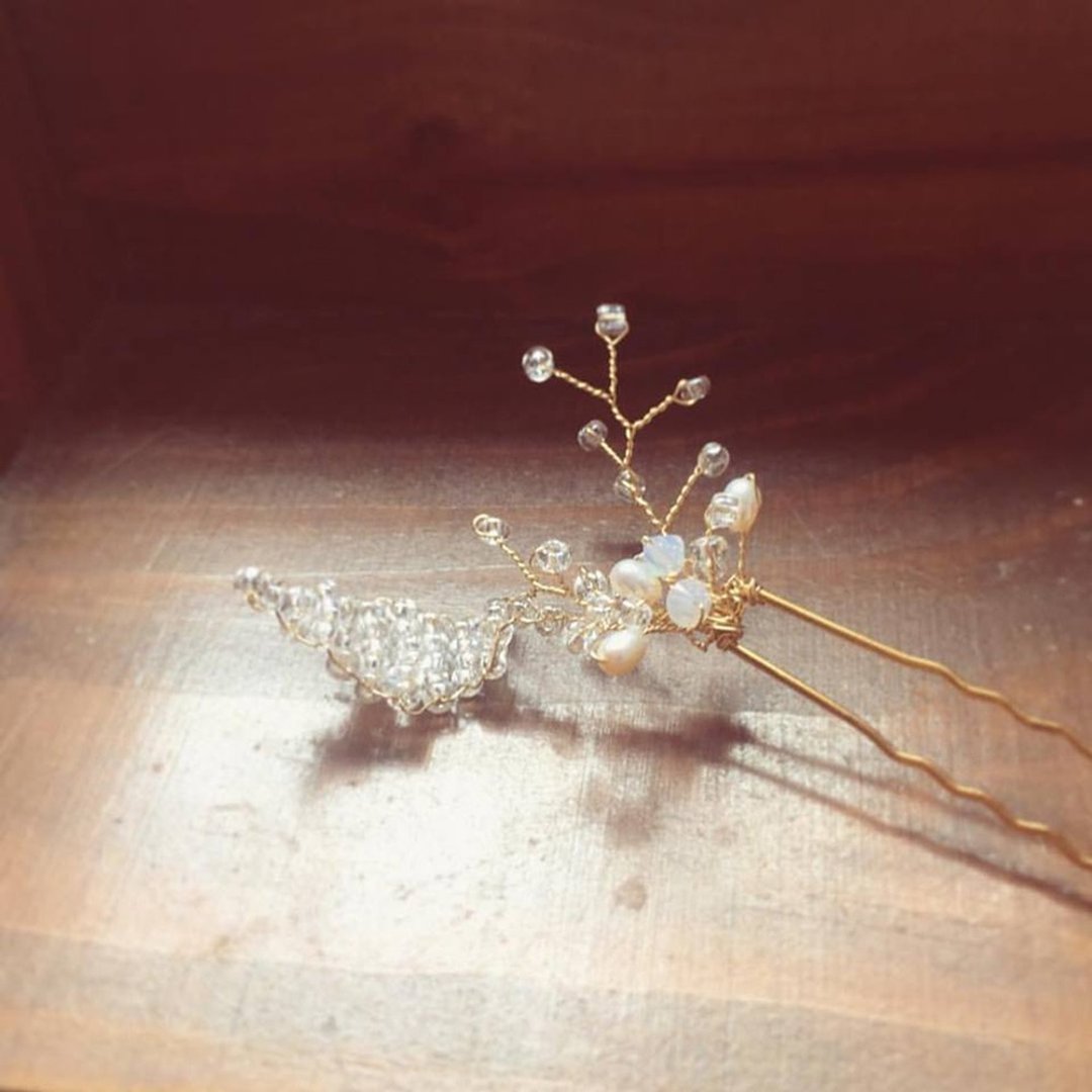 简约自然风 - 施华洛蛋白水晶珍珠新娘发饰, Wedding Headpiece - 发饰 - 水晶 白色