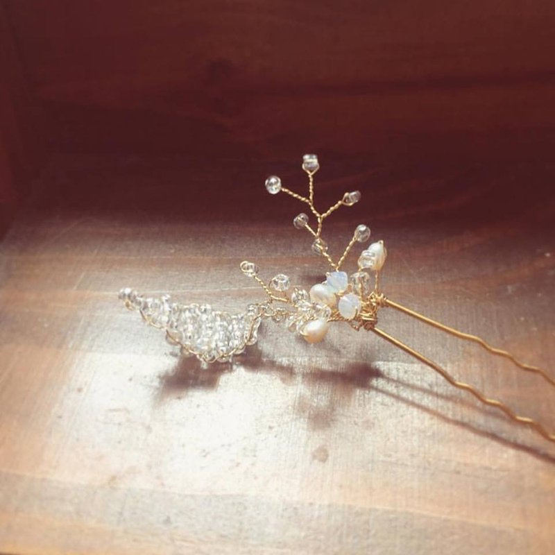 简约自然风 - 施华洛蛋白水晶珍珠新娘发饰, Wedding Headpiece - 发饰 - 水晶 白色