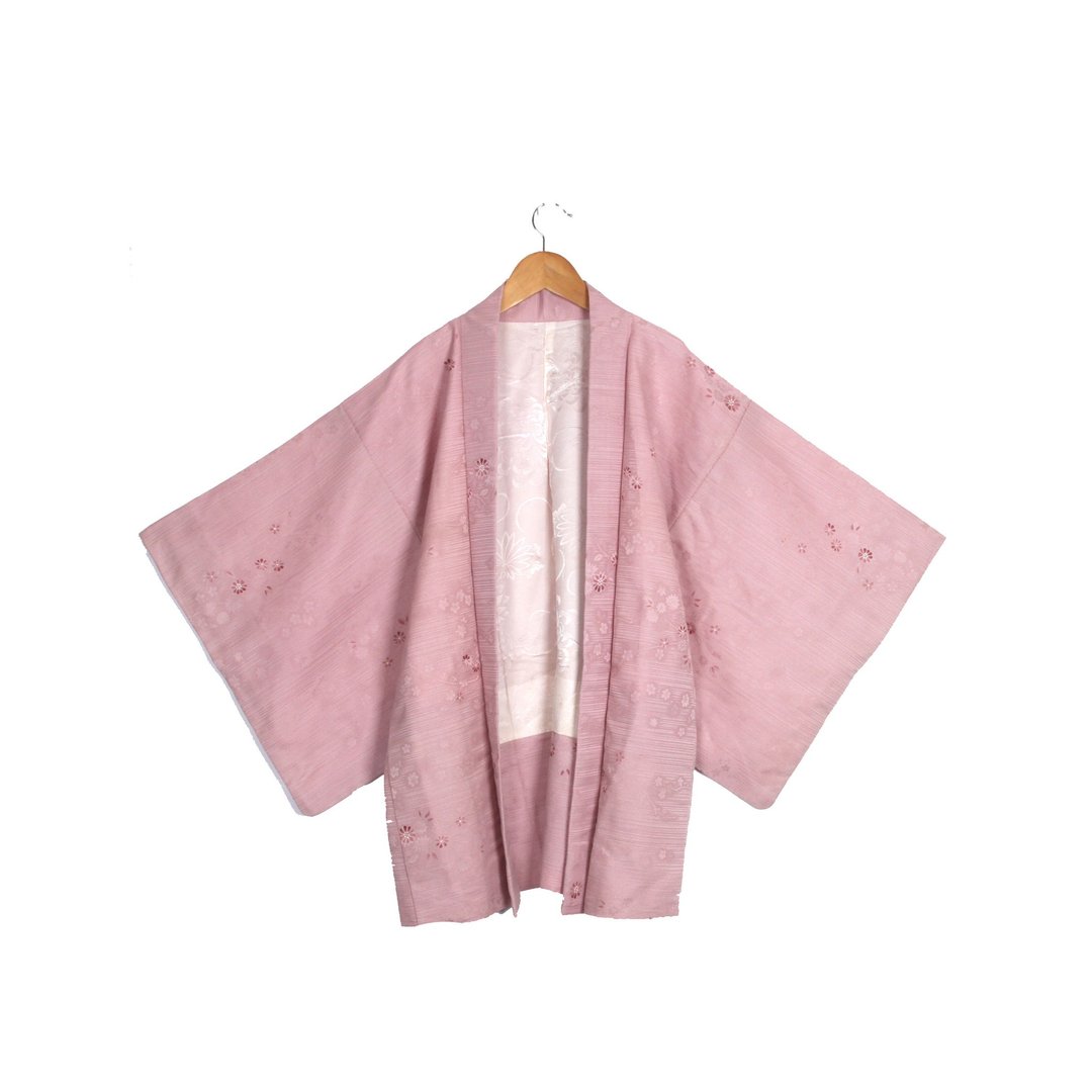 【蛋植物古着】粉花锦缎印花古着和服羽织 - 背带裤/连体裤 - 聚酯纤维 粉红色