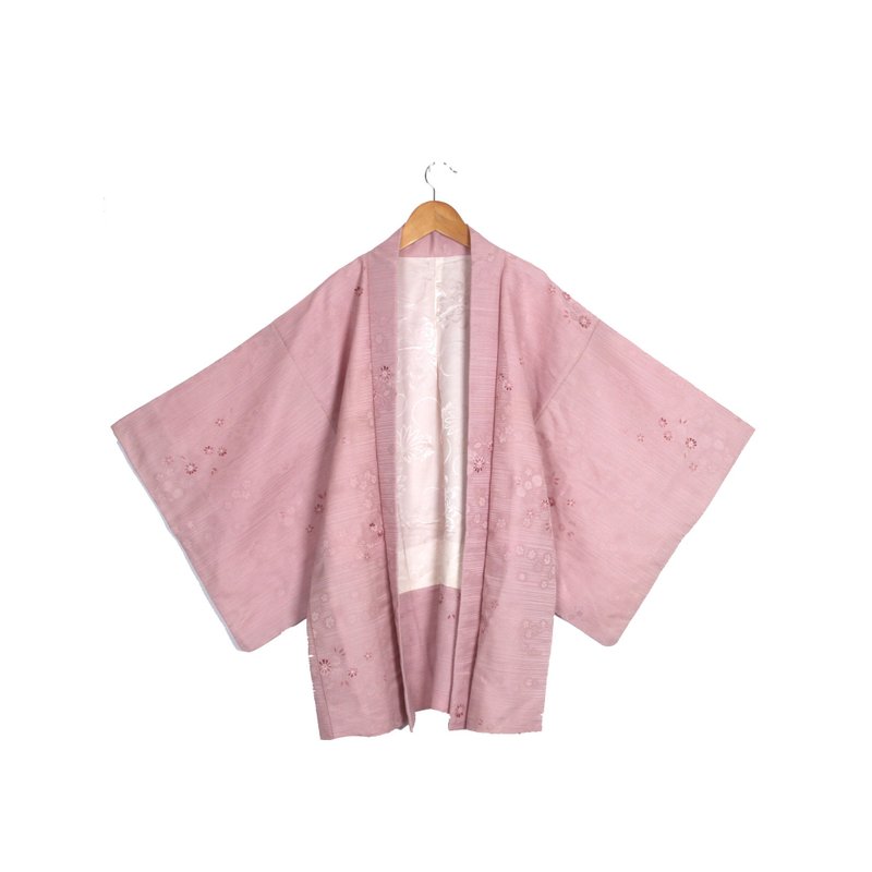 【蛋植物古着】粉花锦缎印花古着和服羽织 - 背带裤/连体裤 - 聚酯纤维 粉红色