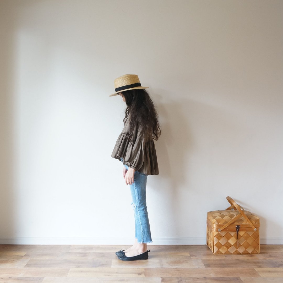 French linen gather blouse MOCHA kids 1 (80cm ~), 2 (100cm ~) size - 亲子装 - 棉 咖啡色