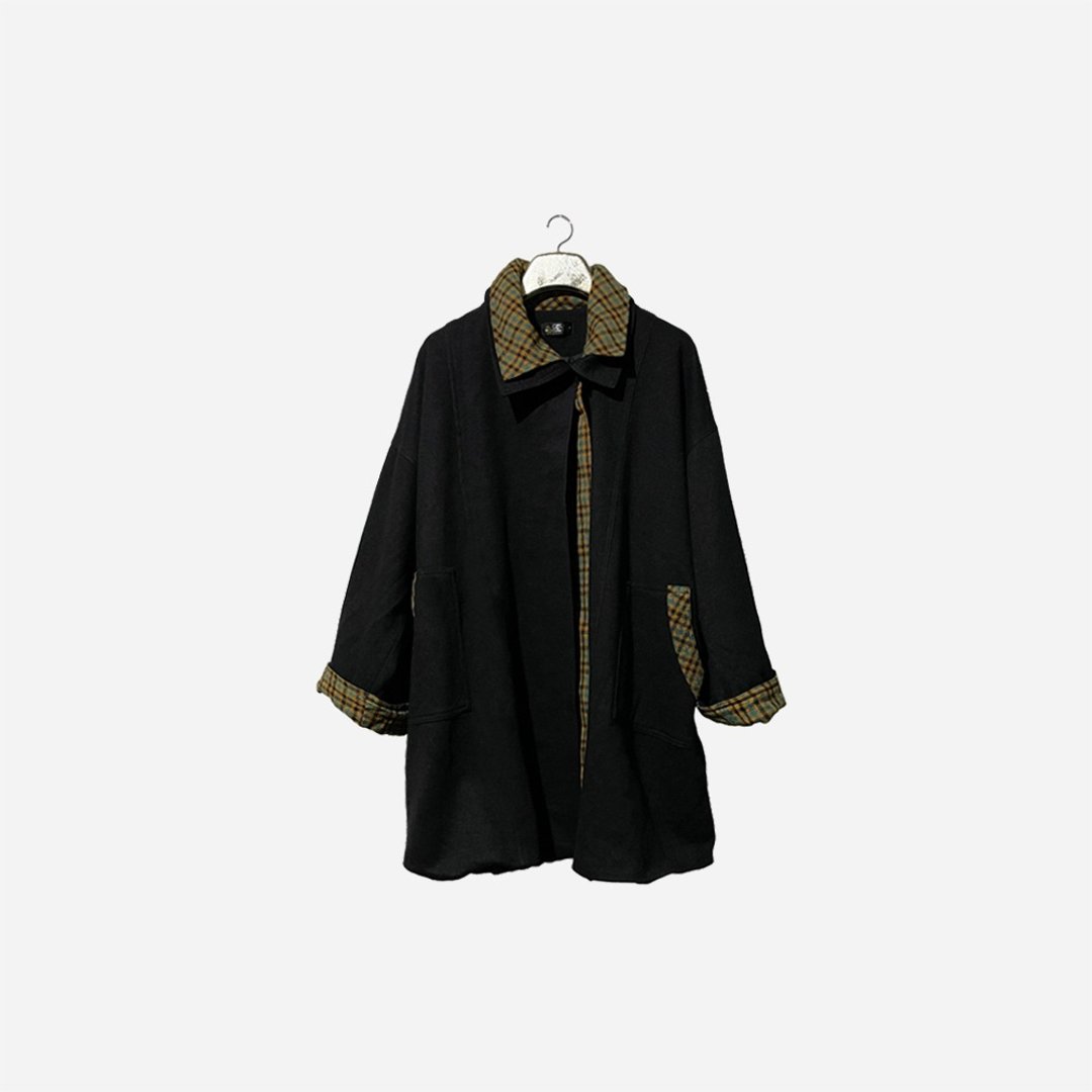 脱臼古着 / 双层领子外套 no.1494 vintage - 女装休闲/机能外套 - 其他材质 黑色