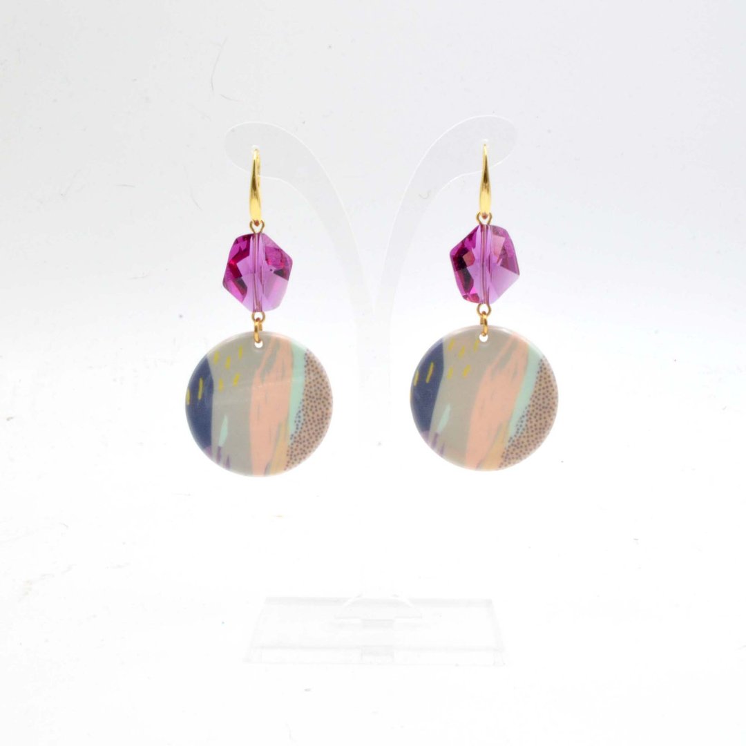 梅红色施华洛不规则水晶石耳环  Magenta Swarovski Crystal - 耳环/耳夹 - 水晶 粉红色