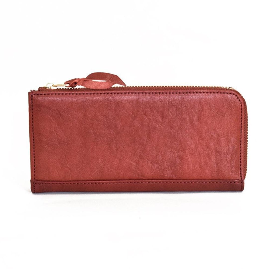 Tochigi Leather L-shaped Zipper Long Wallet Made in Japan Made in Japan Cowhide Leather Genuine Leather Name Engraved Wine - 皮夹/钱包 - 真皮 红色