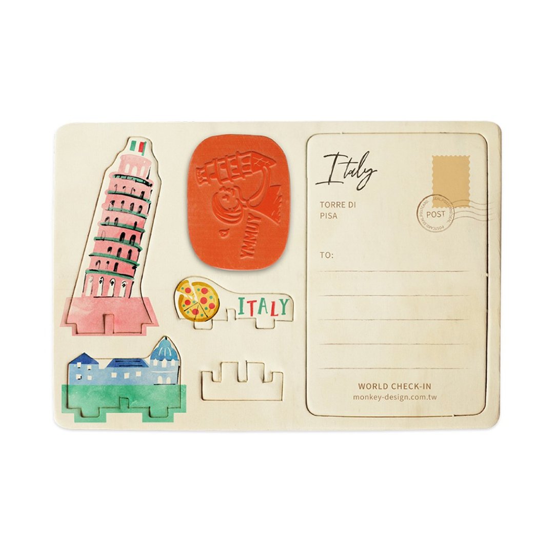 印章明信片-比萨斜塔 (Torre di Pisa) - 卡片/明信片 - 木头 多色
