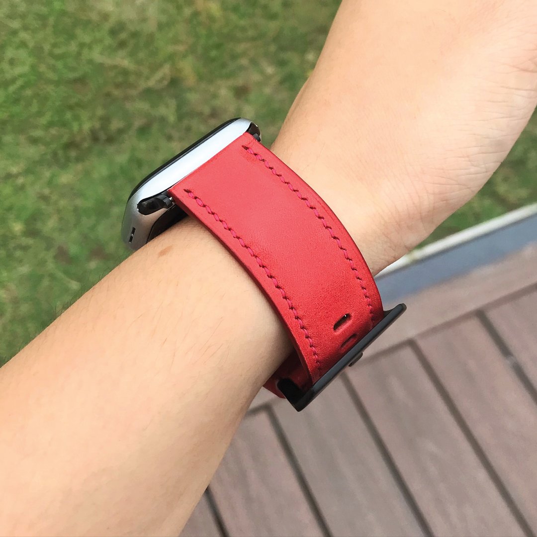 【AppleWatch表带】红色枥木牛皮/法国防汗皮/厚芯款/轻巧款 - 表带 - 真皮 红色