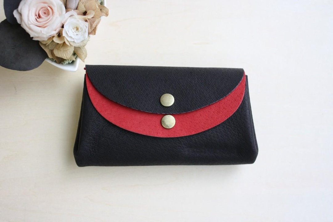 Small pigskin wallet black x red - 皮夹/钱包 - 真皮 黑色