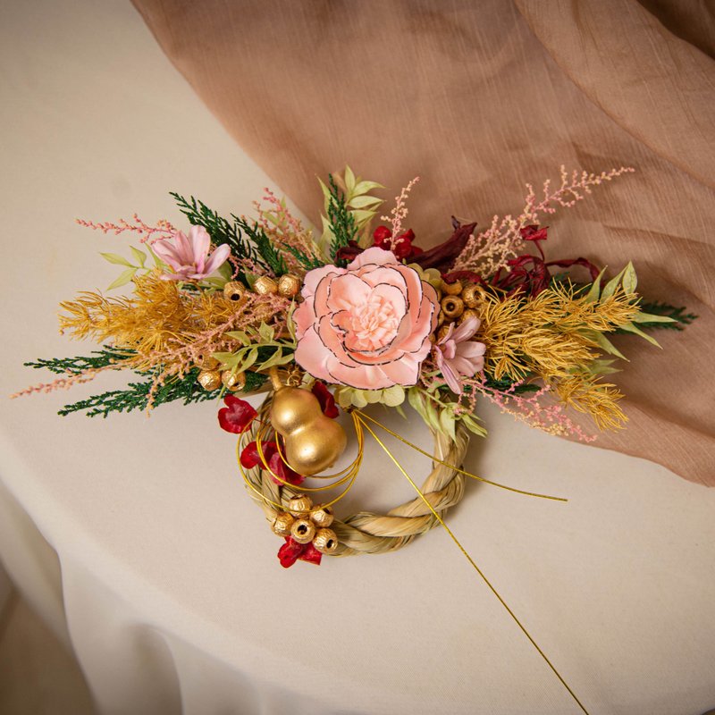 【纳福】永生花 干燥花 如意葫芦日本注连绳(小)  / 新年礼物 - 干燥花/捧花 - 植物．花 粉红色