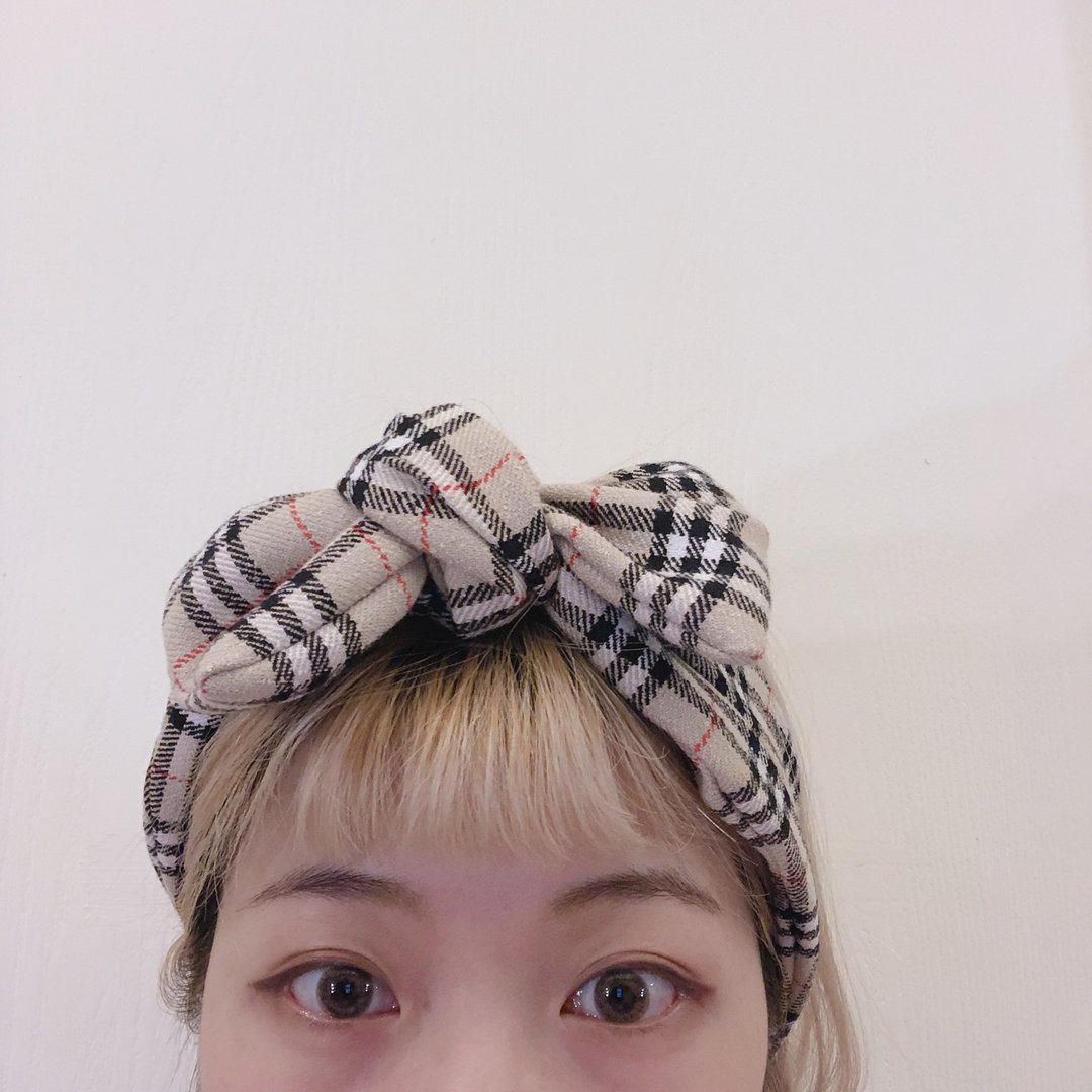 奶油格蝴蝶结发带 - 发带/发箍 - 聚酯纤维 卡其色