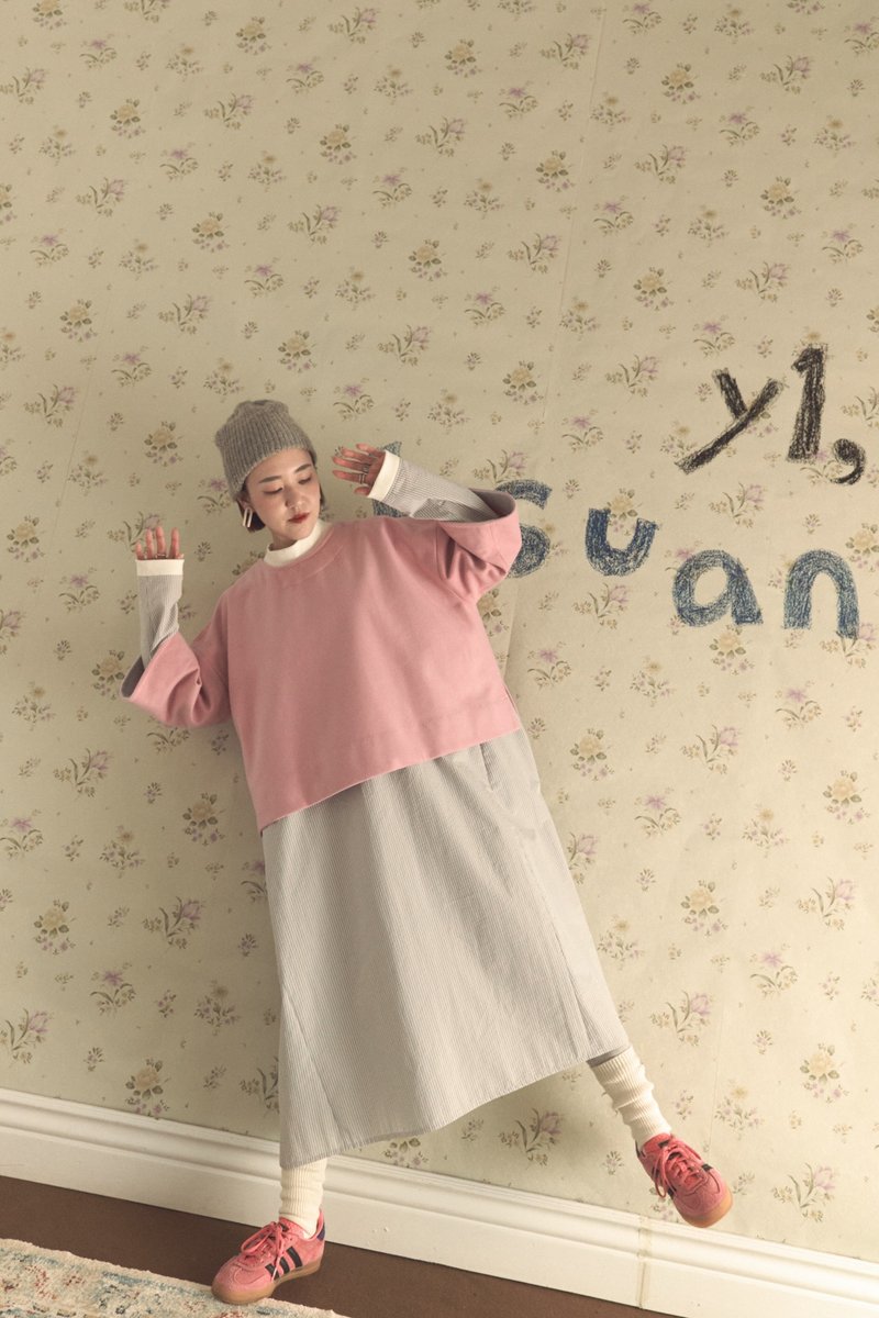 粉色五分袖前短后长上衣搭配小高领洋装 - 洋装/连衣裙 - 其他材质 粉红色