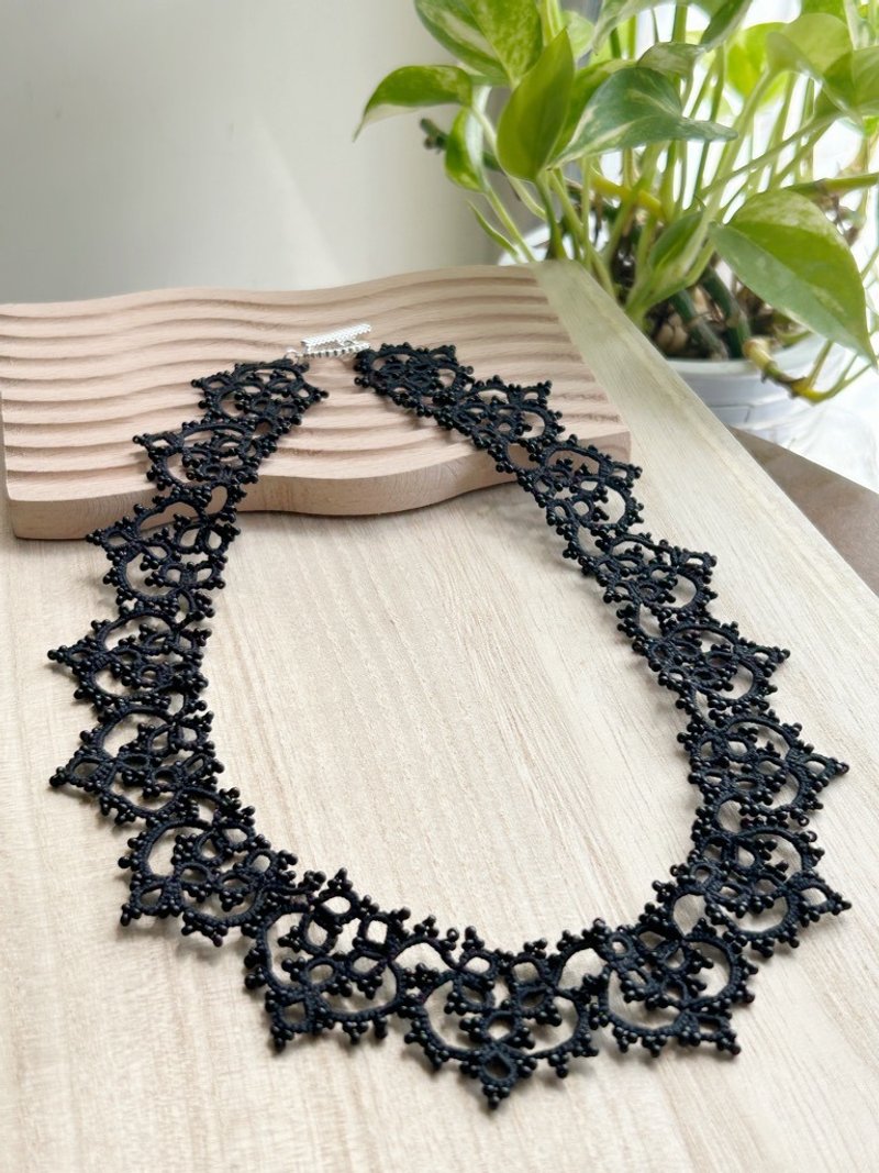 高贵黑色梭织颈錬 - 项链 - 棉．麻 黑色