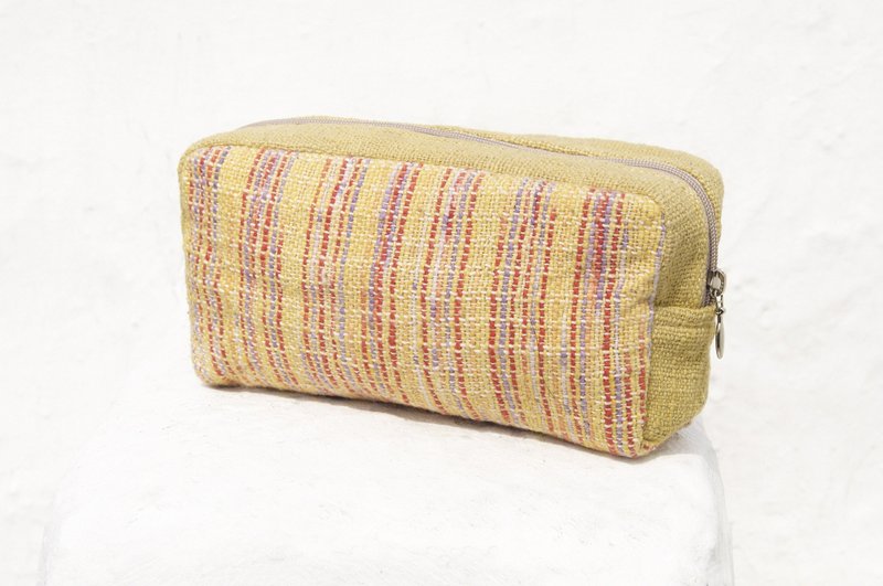 手感织布笔袋/化妆包/条纹编织笔袋/民族风收纳袋/编织笔袋-夕阳 - 化妆包/杂物包 - 棉．麻 黄色