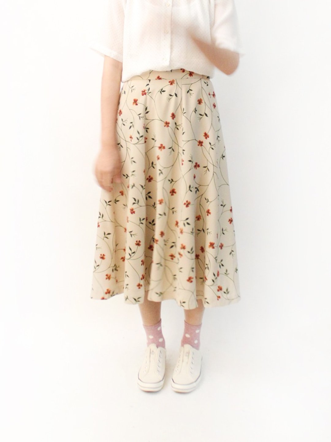 复古夏日田园风碎花卡其色古着长裙 Vintage Skirt - 裙子 - 聚酯纤维 卡其色