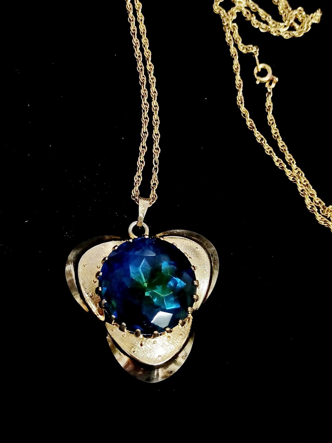 vintage jewelry 典雅三棱深蓝莱茵钻 长项链 - 项链 - 其他金属 