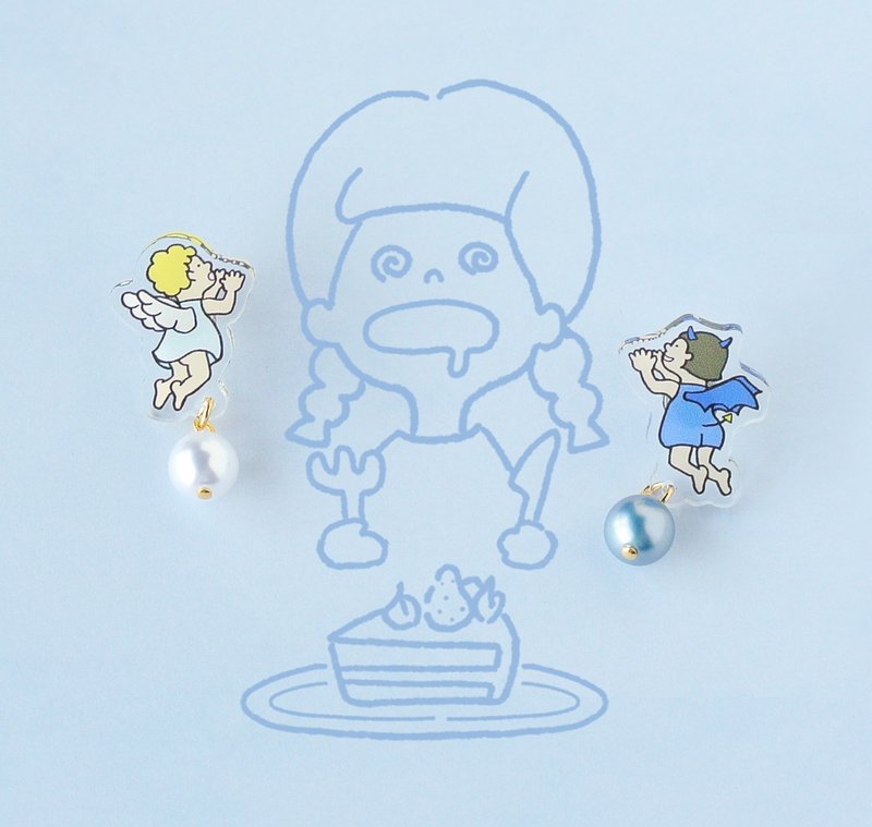 Angels and devil whispers in the ear - 耳环/耳夹 - 压克力 多色