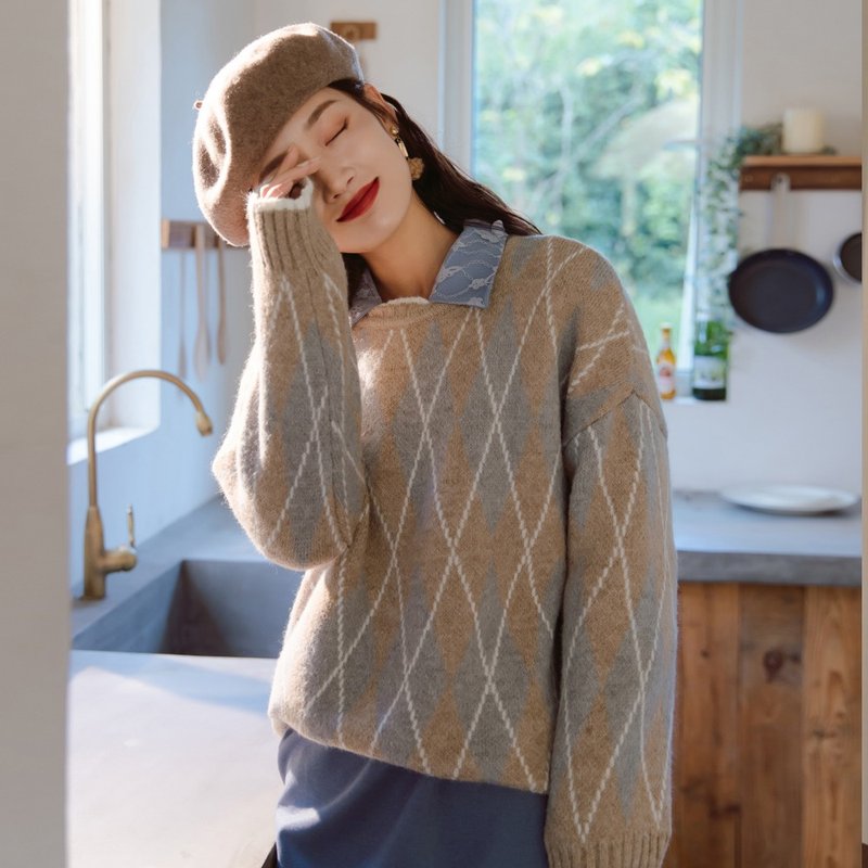 宽松百搭毛衣打底衫秋冬新款内搭长袖复古套头森系宽松毛衣女 - 女装针织衫/毛衣 - 其他材质 