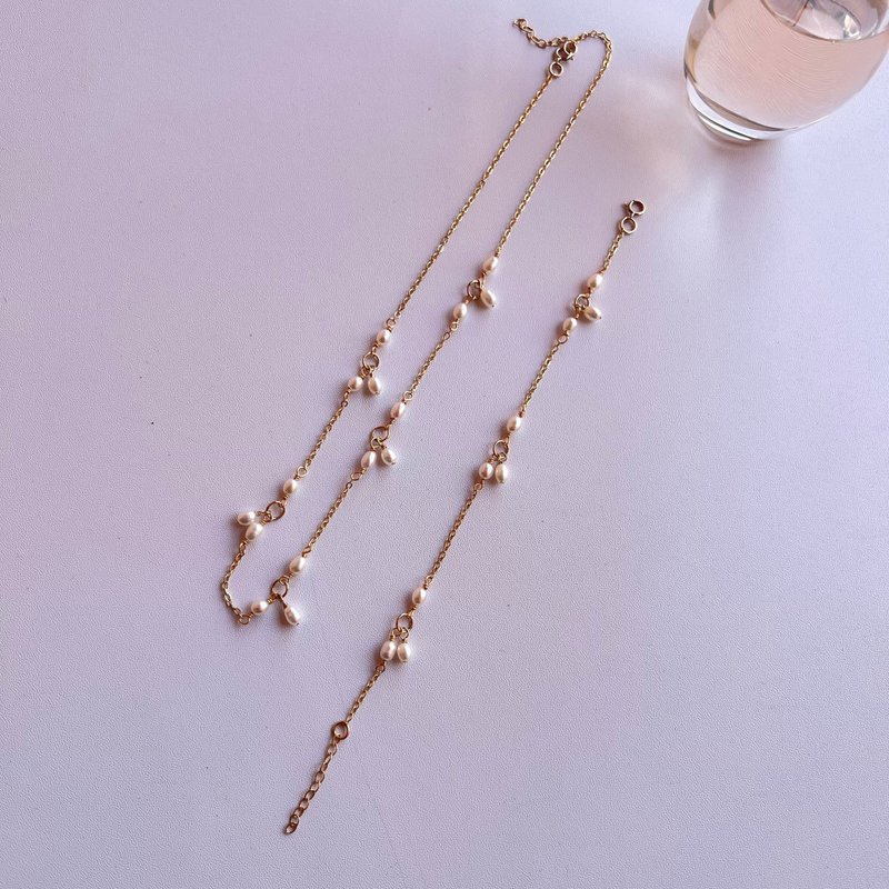 天然米形珍珠纤细手作 | 14K 包金项链、手链 - 项链 - 珍珠 