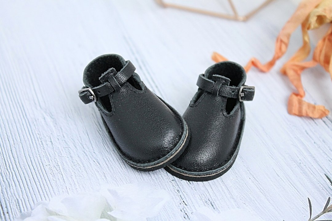 Black sandals for boy doll Luca Ruby Red Fashion Friends 14.5 inch - 玩偶/公仔 - 真皮 黑色