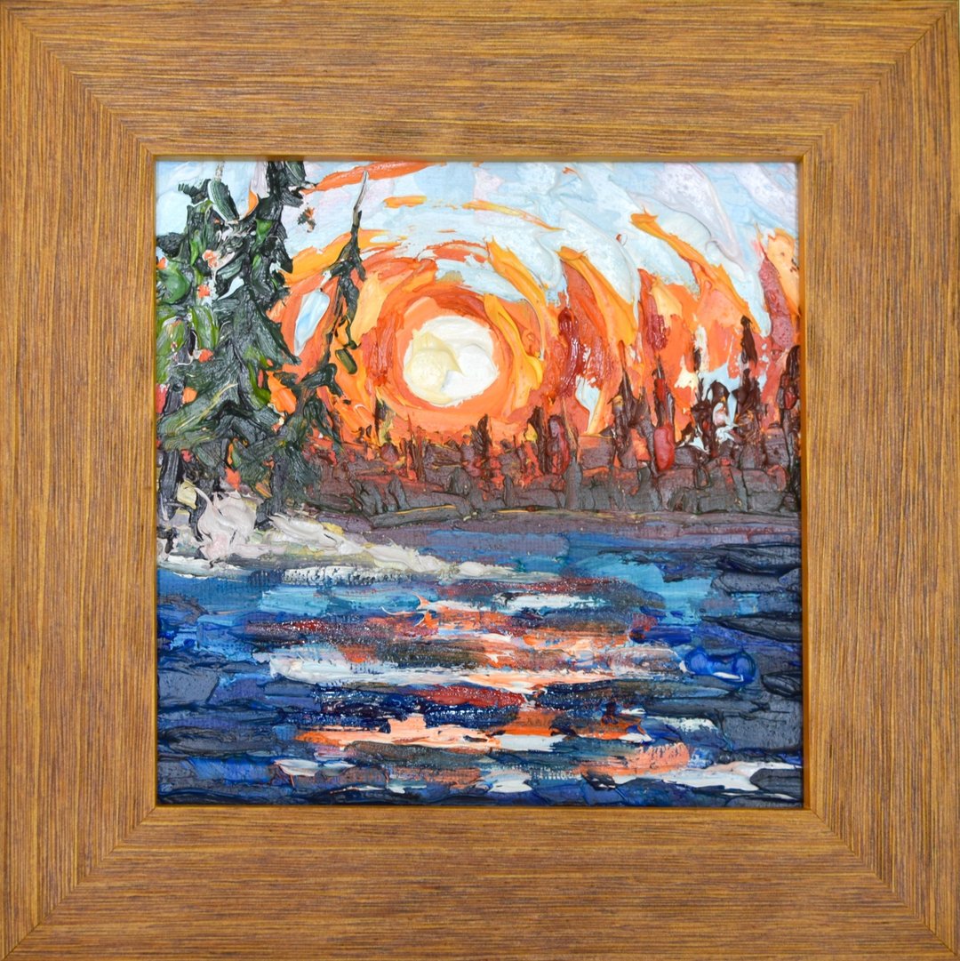 原创油画 日出森林与河流 含实木画框 - 墙贴/壁贴 - 其他材质 