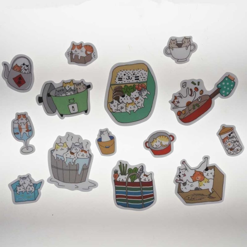 3猫小铺~猫容器防水贴纸(插画家:猫小姐) - 贴纸 - 防水材质 