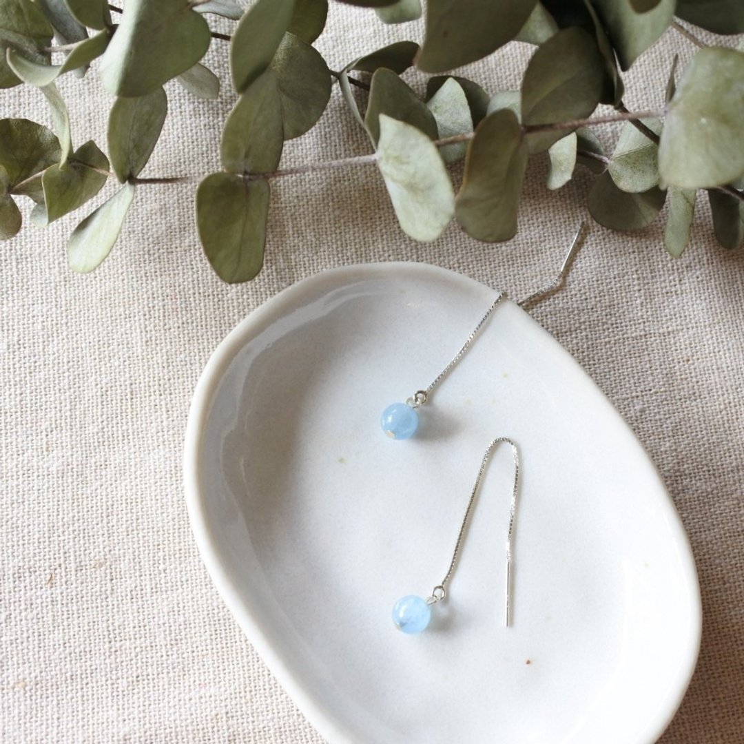海蓝宝耳线 Aquamarine Earrings - 耳环/耳夹 - 半宝石 蓝色