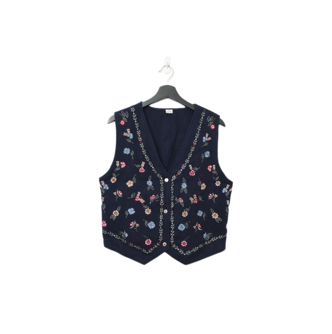 Back to Green-复古毛料背心 精致可爱花卉  v-35/sweater vest - 女装背心 - 羊毛 