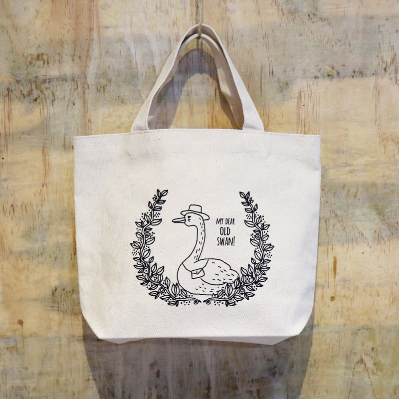 ‘我的老天鹅啊’手工绢印 便当袋 帆布袋 - 手提包/手提袋 - 棉．麻 