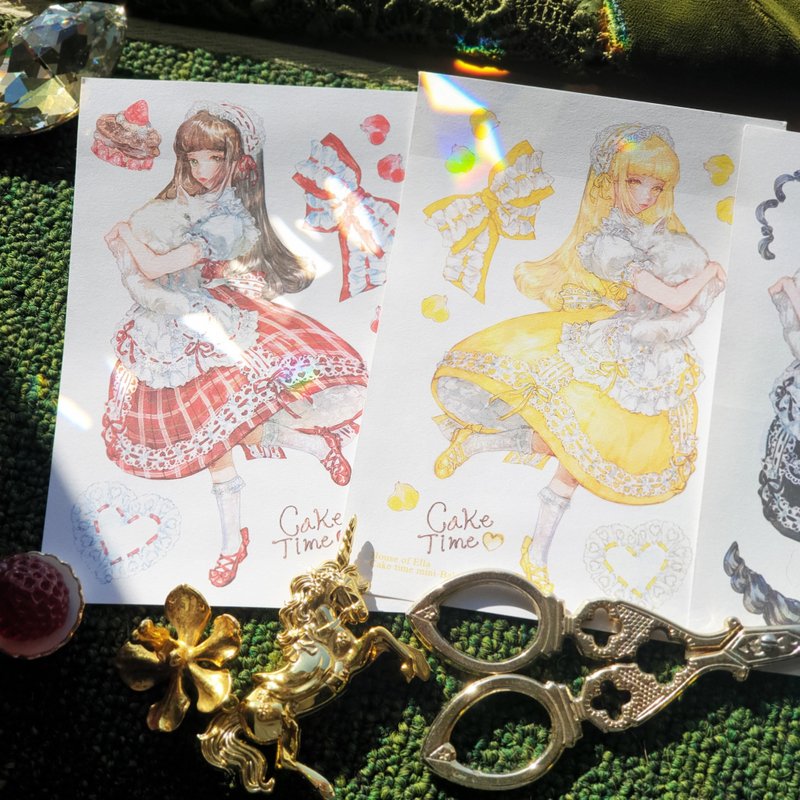 Cake Time 猫咪与女孩 迷你贴纸 - 贴纸 - 纸 