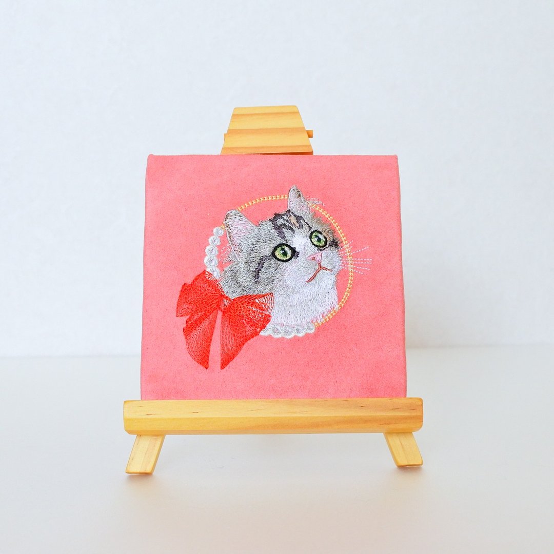 Scottish fold and pearl embroidery panel fabric panel/pink - 墙贴/壁贴 - 聚酯纤维 粉红色