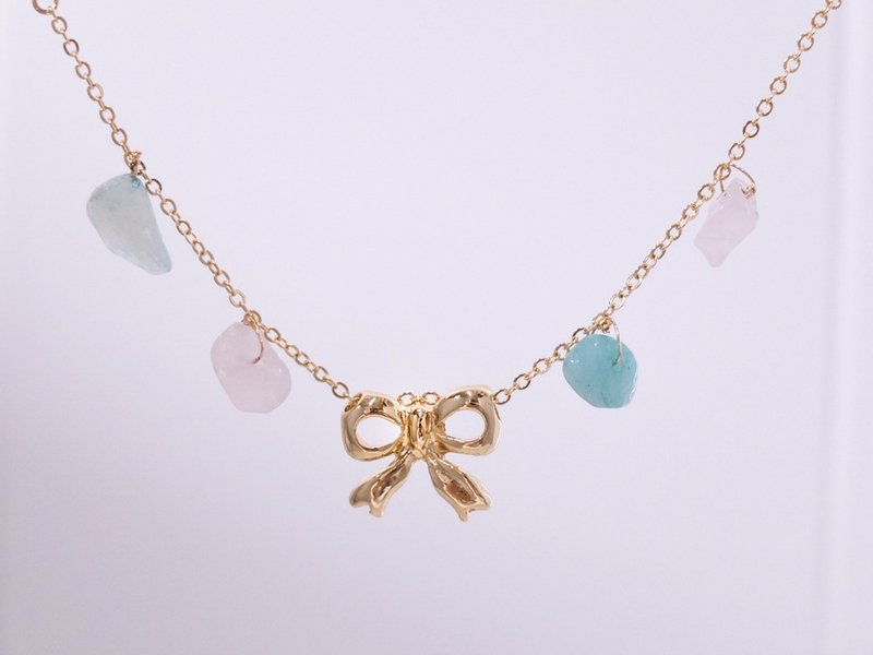 幸运石X蝴蝶结手链 18k包金 - 手链/手环 - 宝石 粉红色