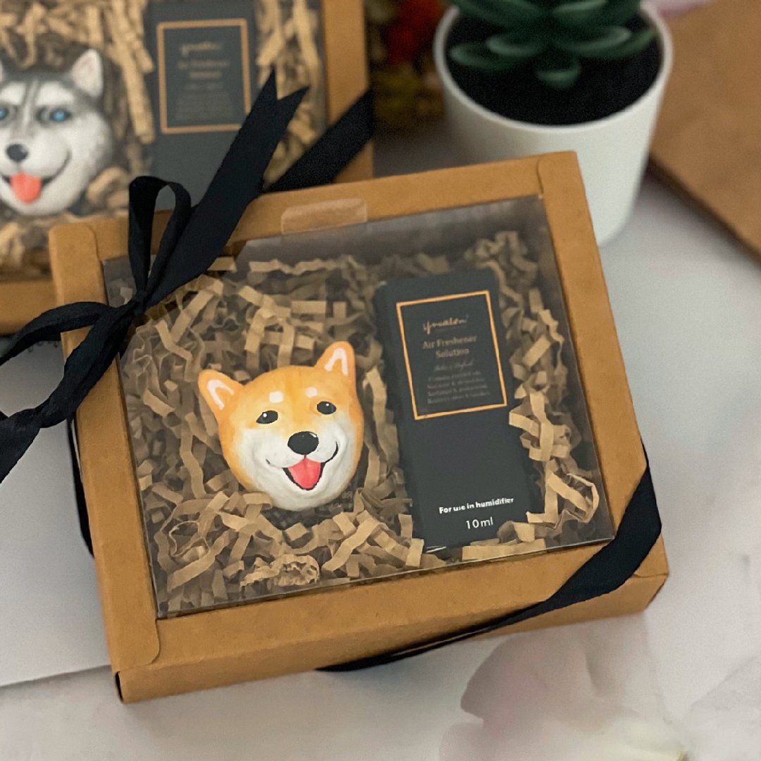 顽皮柴犬-车内扩香石礼盒(交换礼物/造型扩香石/香氛吊牌/黑柴犬) - 香薰/精油/线香 - 其他材质 橘色