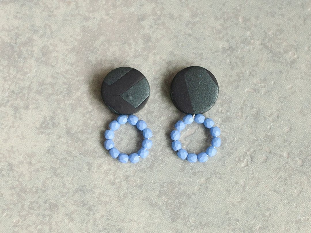 Only one point / small ring earrings / earrings - 耳环/耳夹 - 粘土 蓝色