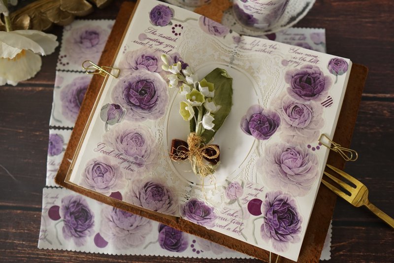 黛紫毛茛 風景造景 花卉和纸胶带 特殊油墨 带离型纸10米卷 - 纸胶带 - 纸 多色