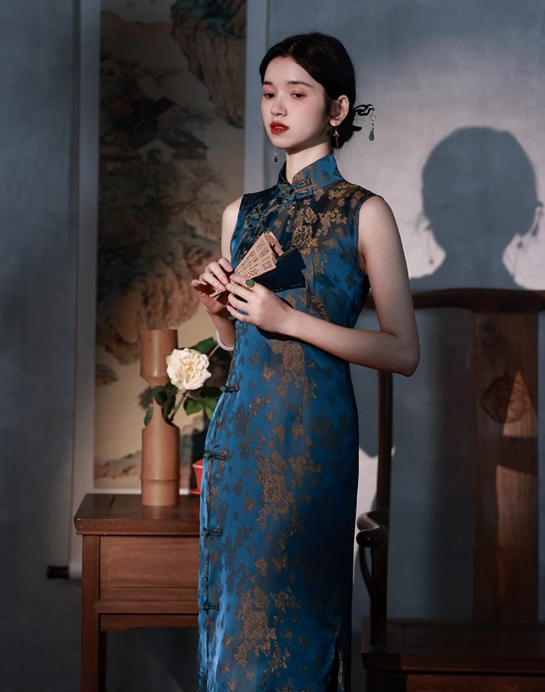 冷香 新中式复古提花改良旗袍 - 洋装/连衣裙 - 其他材质 蓝色