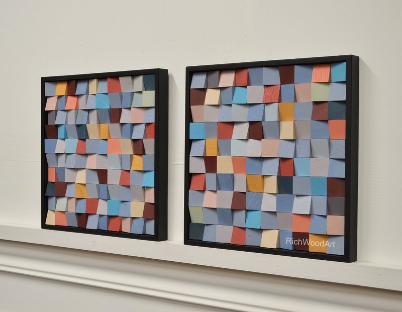 色彩鲜艳的木墙艺术黑色框架的现代木墙装饰 - 墙贴/壁贴 - 木头 多色