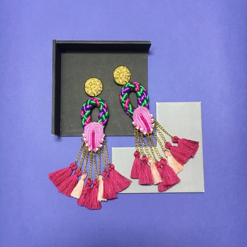 earrings : ring tassel pink - 耳环/耳夹 - 纸 粉红色