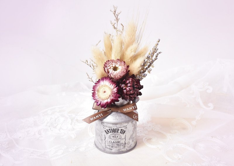 ✿复古乡村圆筒铁罐     干燥花/洋柑橘/兔尾草/薰衣草/居家摆饰/送礼 - 植栽/盆栽 - 植物．花 卡其色