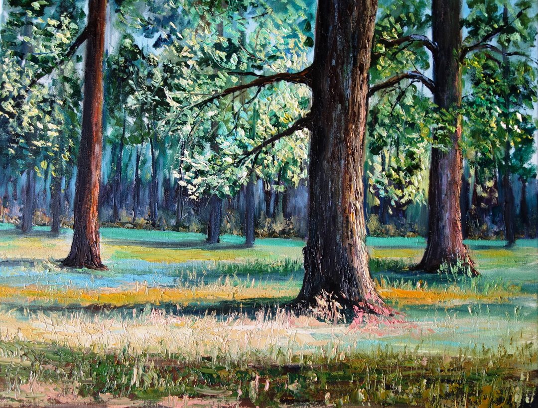 Oak Tree Oil Painting Forest Original Art Aspen Trees Artwork Landscape - 海报/装饰画/版画 - 颜料 多色