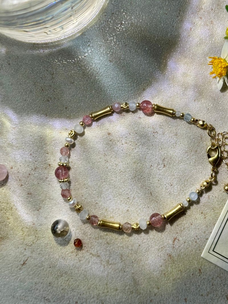 -节节好运-人缘与事业的平衡点 x 草莓晶竹节能量手链 x 抛光黄铜 - 手链/手环 - 铜/黄铜 