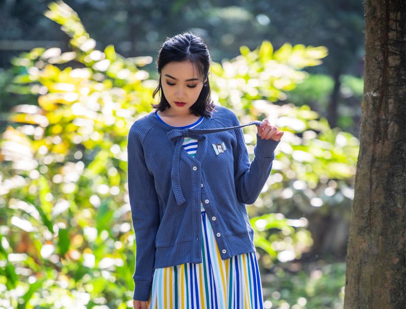 动物狂想曲针织外套Fun Cat Cardigan - 女装休闲/机能外套 - 棉．麻 蓝色