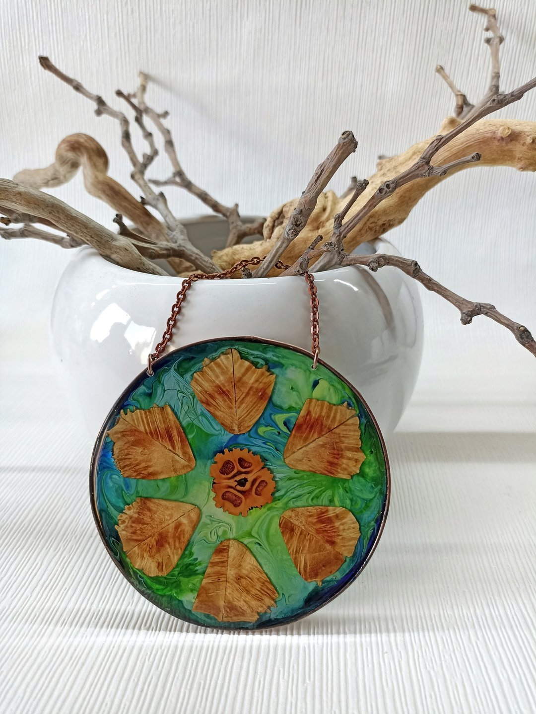 手 工藝品 居家裝飾 木製裝飾Wooden flower wall hanging / Resin art wall hanging - 墙贴/壁贴 - 木头 多色