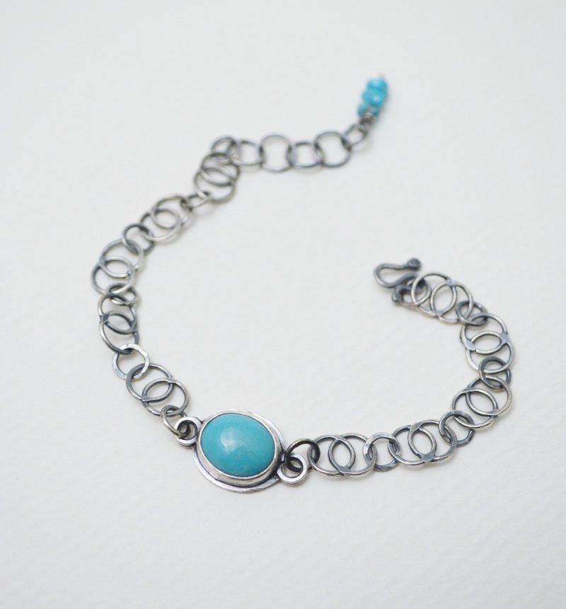 简单系列- 绿松石(土耳其石)·硫化纯银手工链手链 - 手链/手环 - 纯银 蓝色