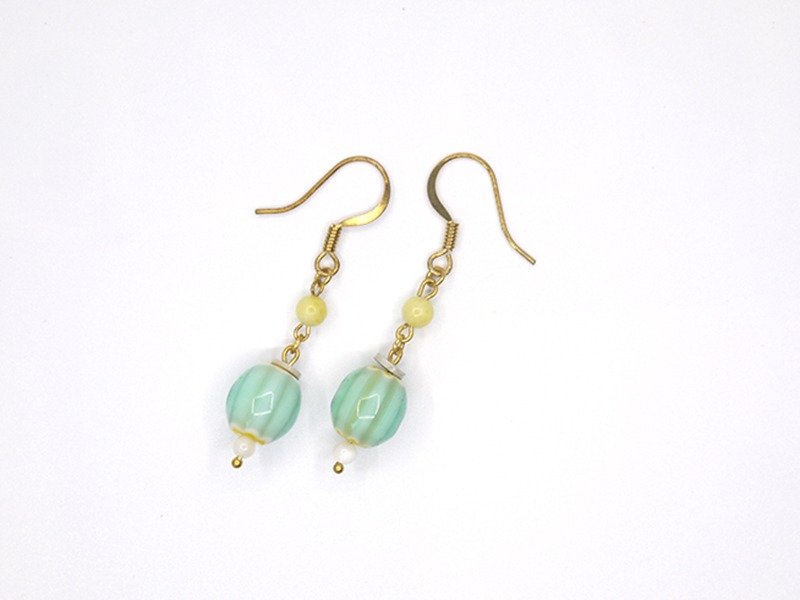 琉璃 珍珠 玉髓耳环 (可换夹式) - 耳环/耳夹 - 宝石 绿色