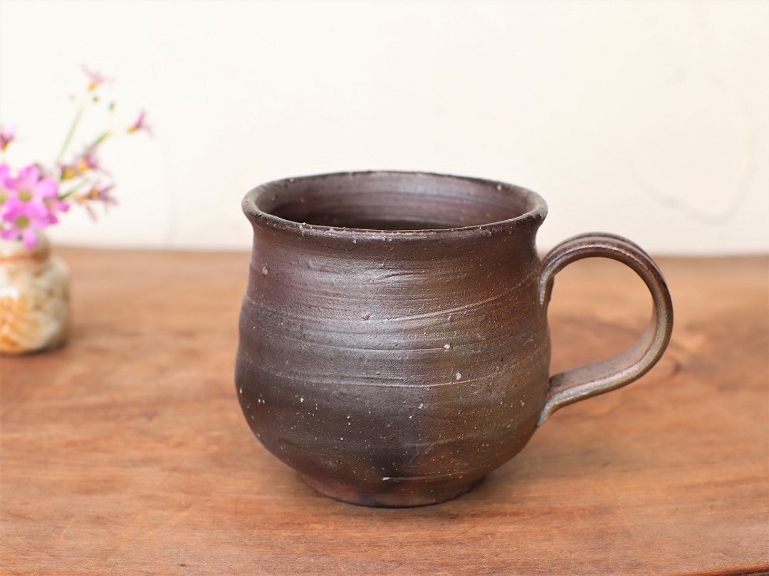 备前烧咖啡杯（中）轮纹、三切 c6-002 - 咖啡杯/马克杯 - 陶 咖啡色