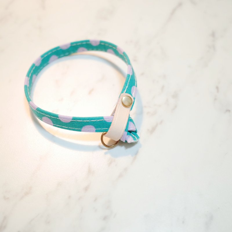 猫 项圈 复古迪斯可风潮 紫芋 青蓝色 点点 可加购吊牌 附铃铛 - 项圈/牵绳 - 棉．麻 